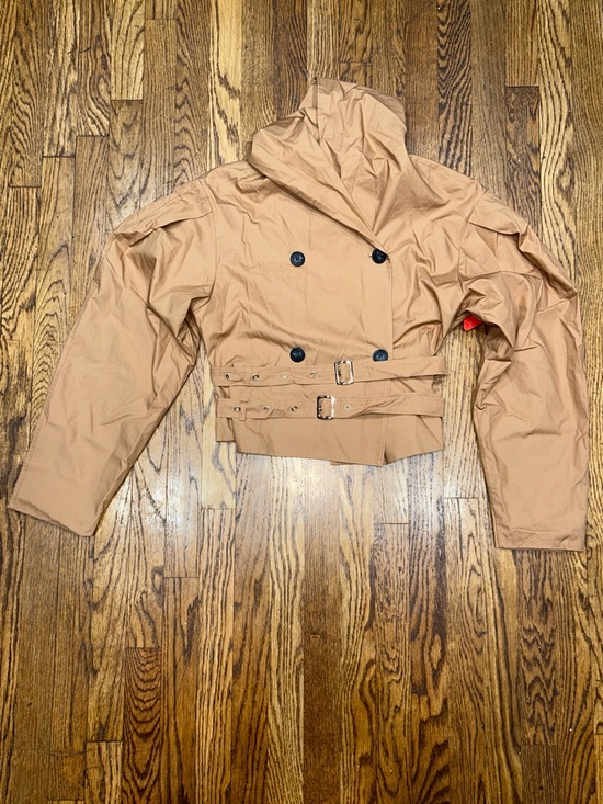 EGO Jackets & Blazers - Cropped Double-Breasted Belted Trench Jacket with Hood- Camel